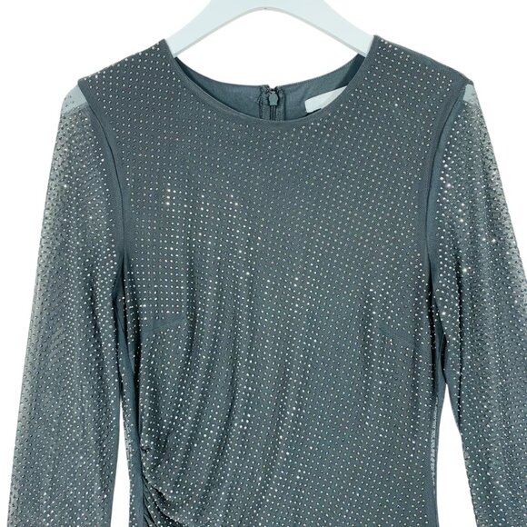 Rhinestone-embellished dress dark grey long sleeve mesh sz S H&M - Picture 8 of 16
